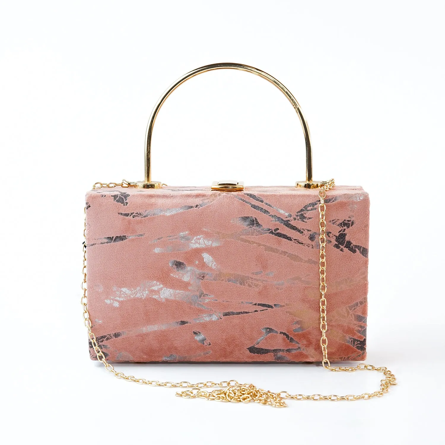 Marble-Print Velvet Handbag