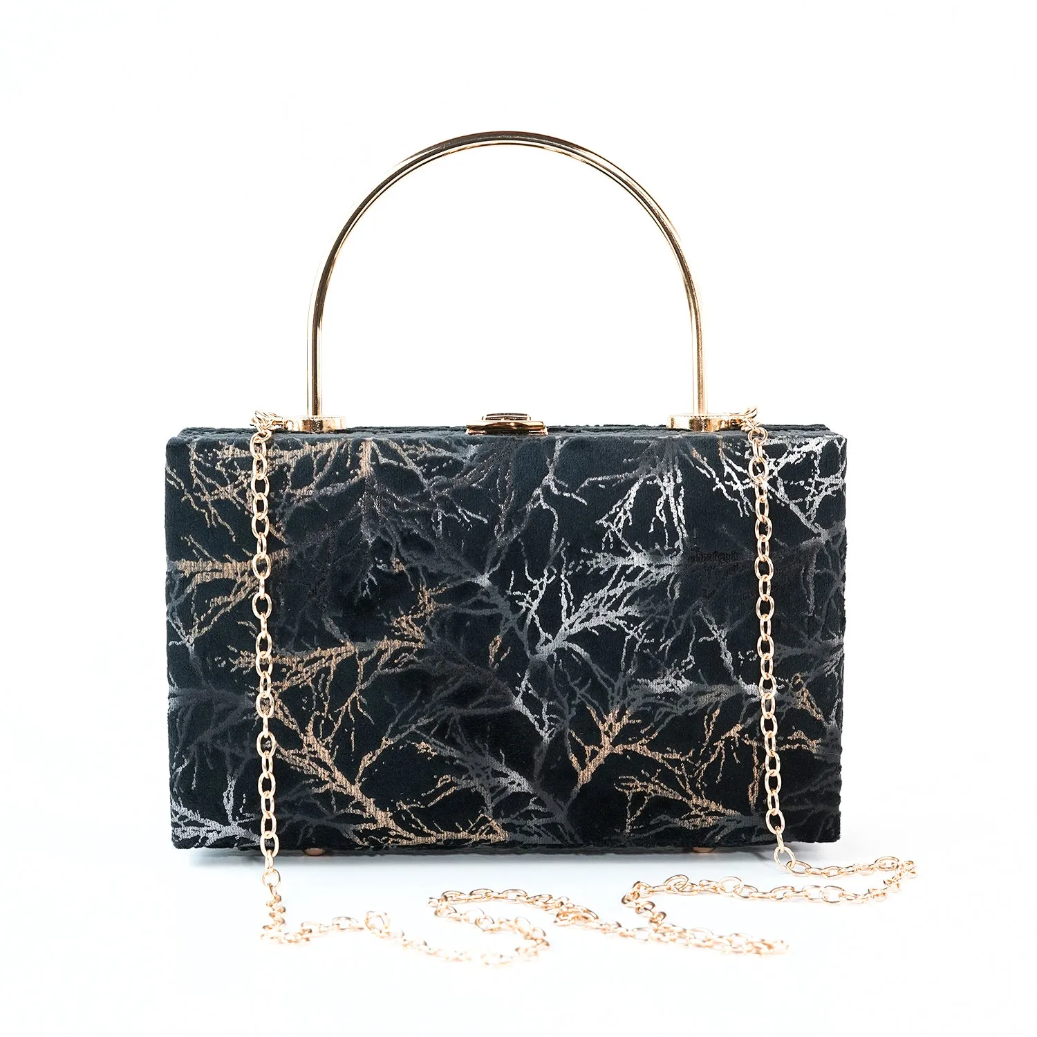 Marble-Print Velvet Handbag