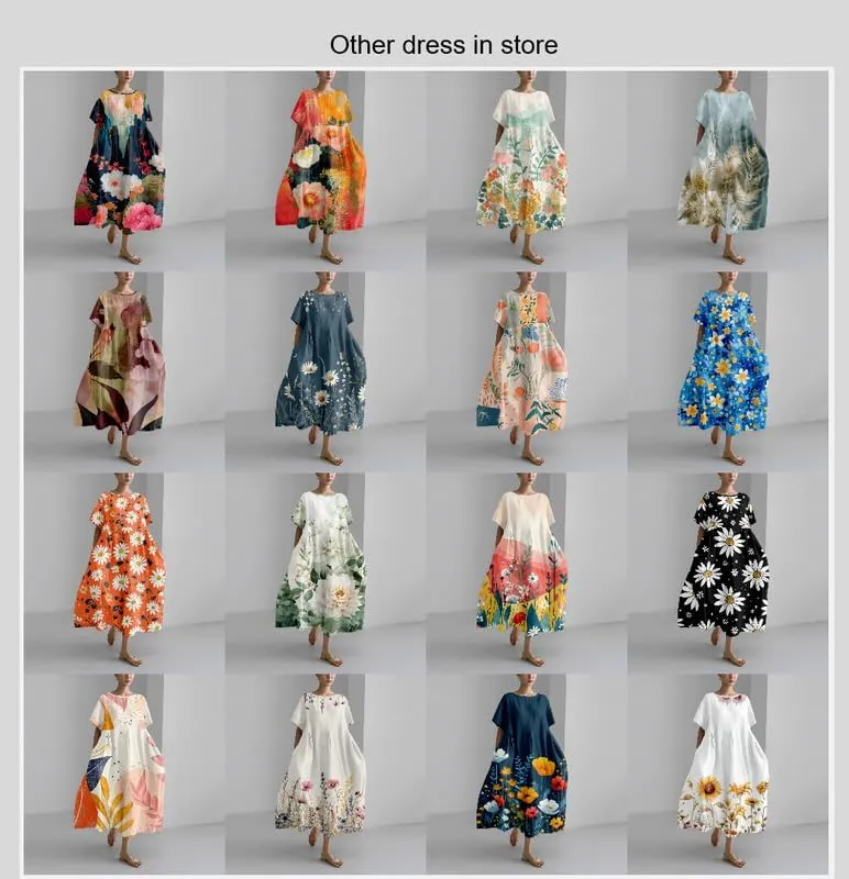 MARSVOVO Boho Maxi Dress for Women 2024 Summer Retro Rose Print Oversized Short Sleeve Western Art Painting Style Dress