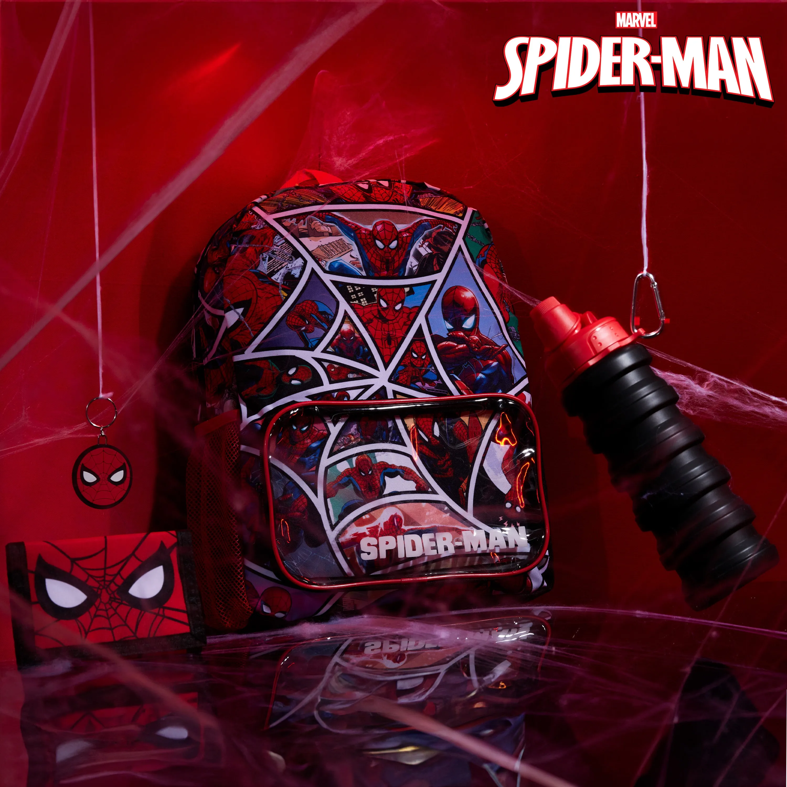 Marvel Spiderman School Bag Set - Backpack, Water Bottle, Wallet, Keyring