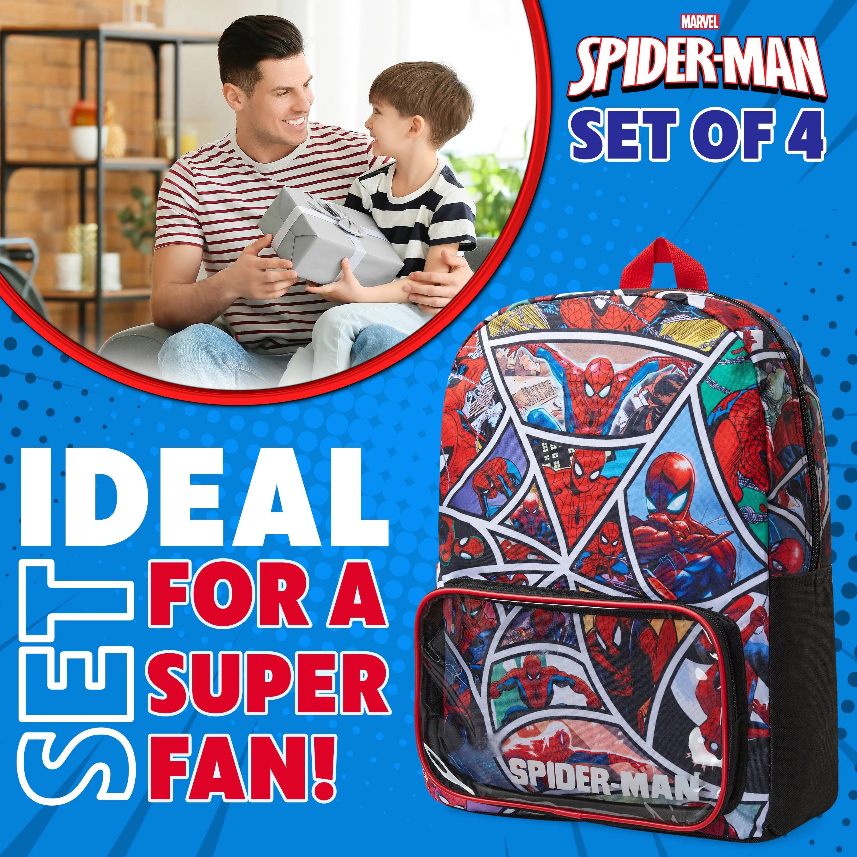 Marvel Spiderman School Bag Set - Backpack, Water Bottle, Wallet, Keyring