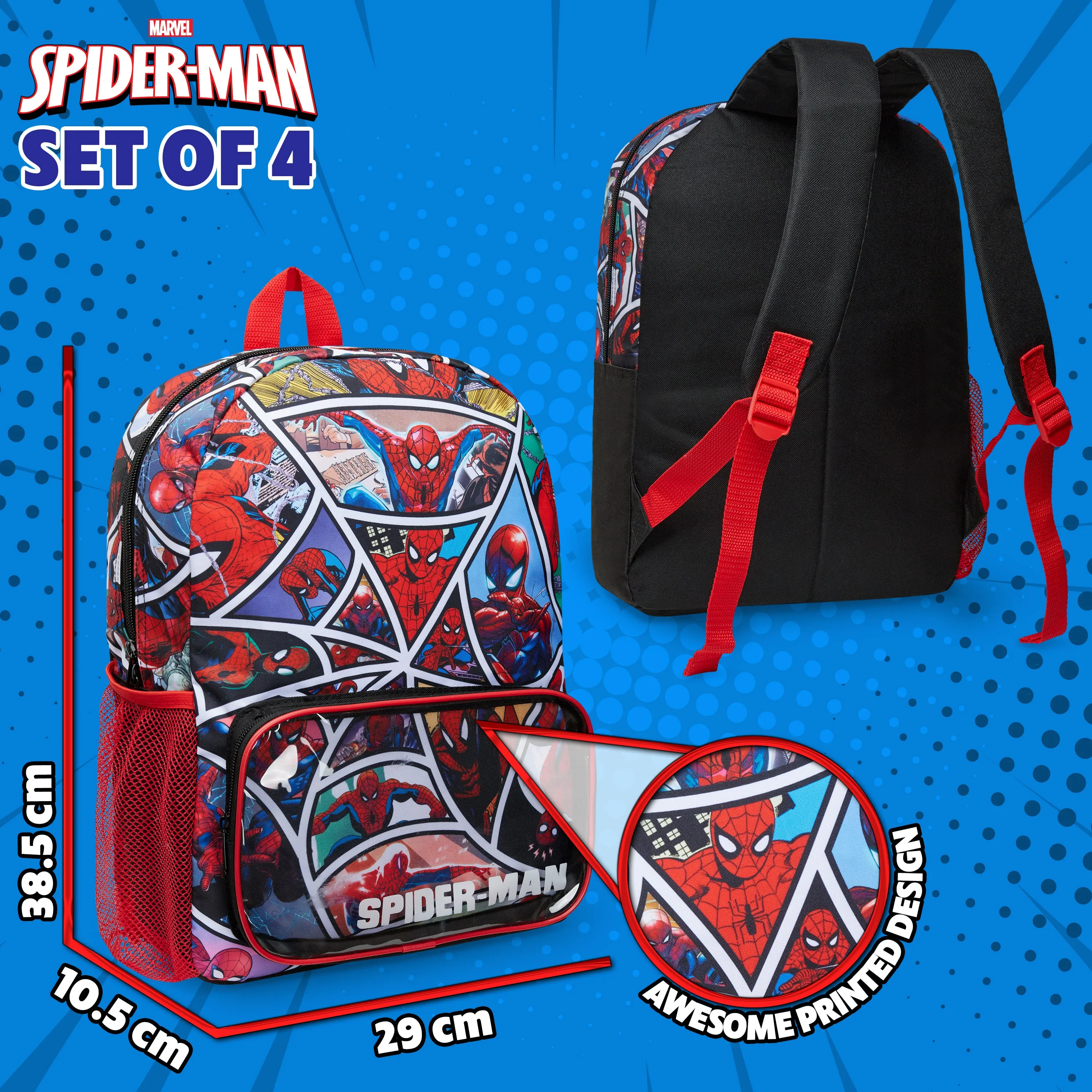 Marvel Spiderman School Bag Set - Backpack, Water Bottle, Wallet, Keyring