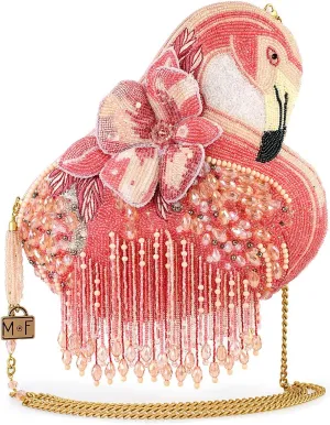 Mary Frances A Leg to Stand On Beaded Crossbody Handbag Flamingo-Shaped Novelty Evening Purse, Pink