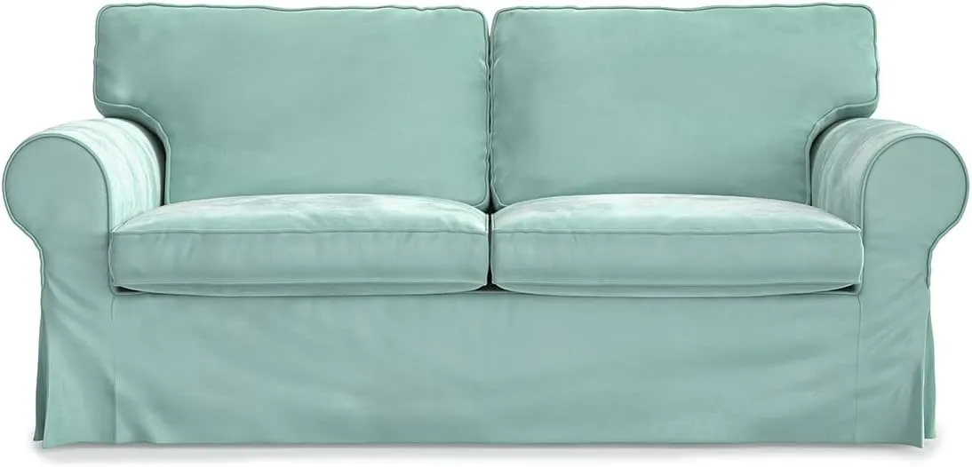 MASTERS OF COVERS Elegant Velvet Ektorp Loveseat Sofa Cover for IKEA Two Seater Ektorp Slipcover-Mint