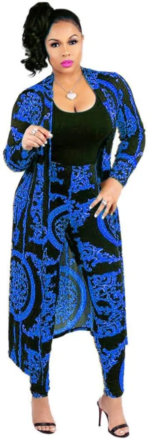 Max2co Women 2 Piece Outfits Floral Long Sleeves Open Front Cardigan Cover up with Leggings High Waist Long Pants Set