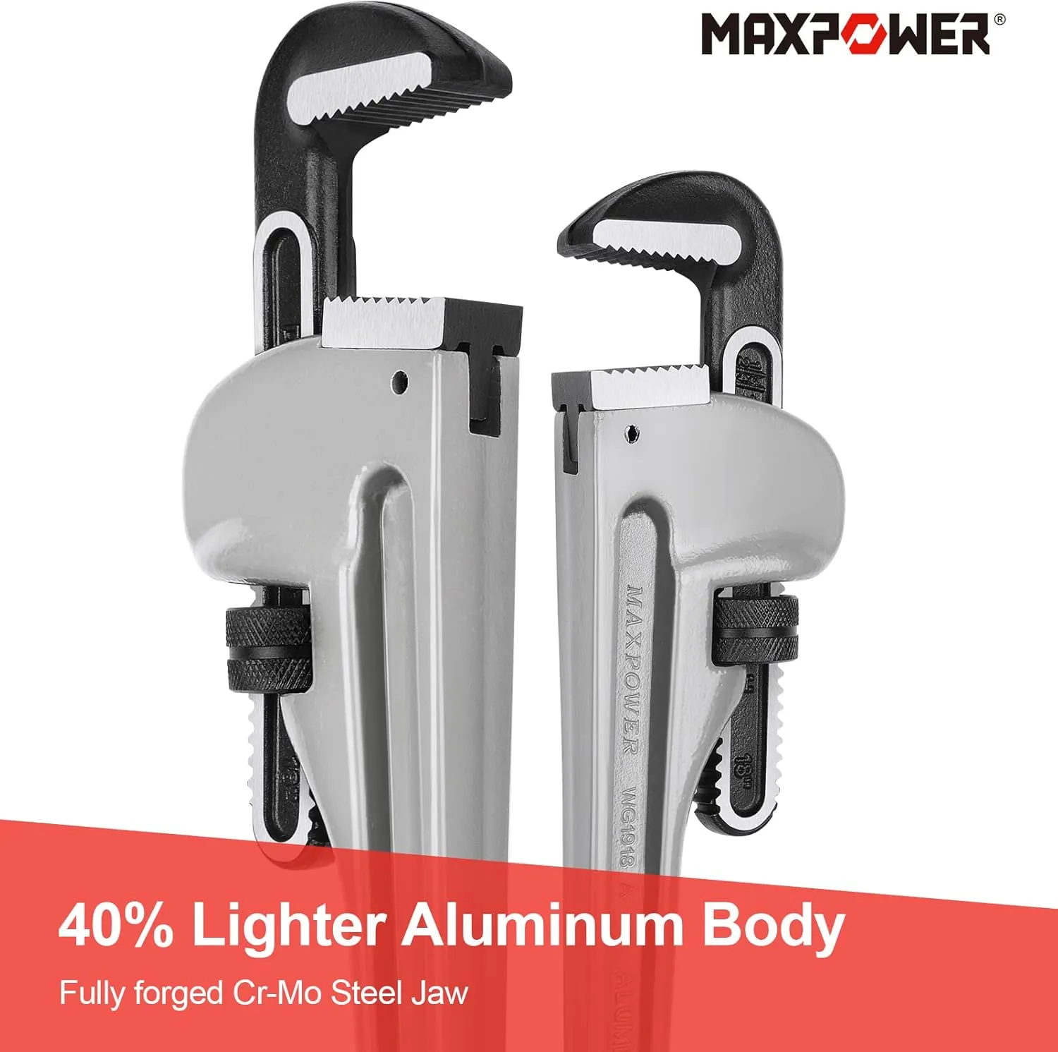 MAXPOWER 18-inch Pipe Wrench, Heavy Duty Aluminum Plumbing Wrench