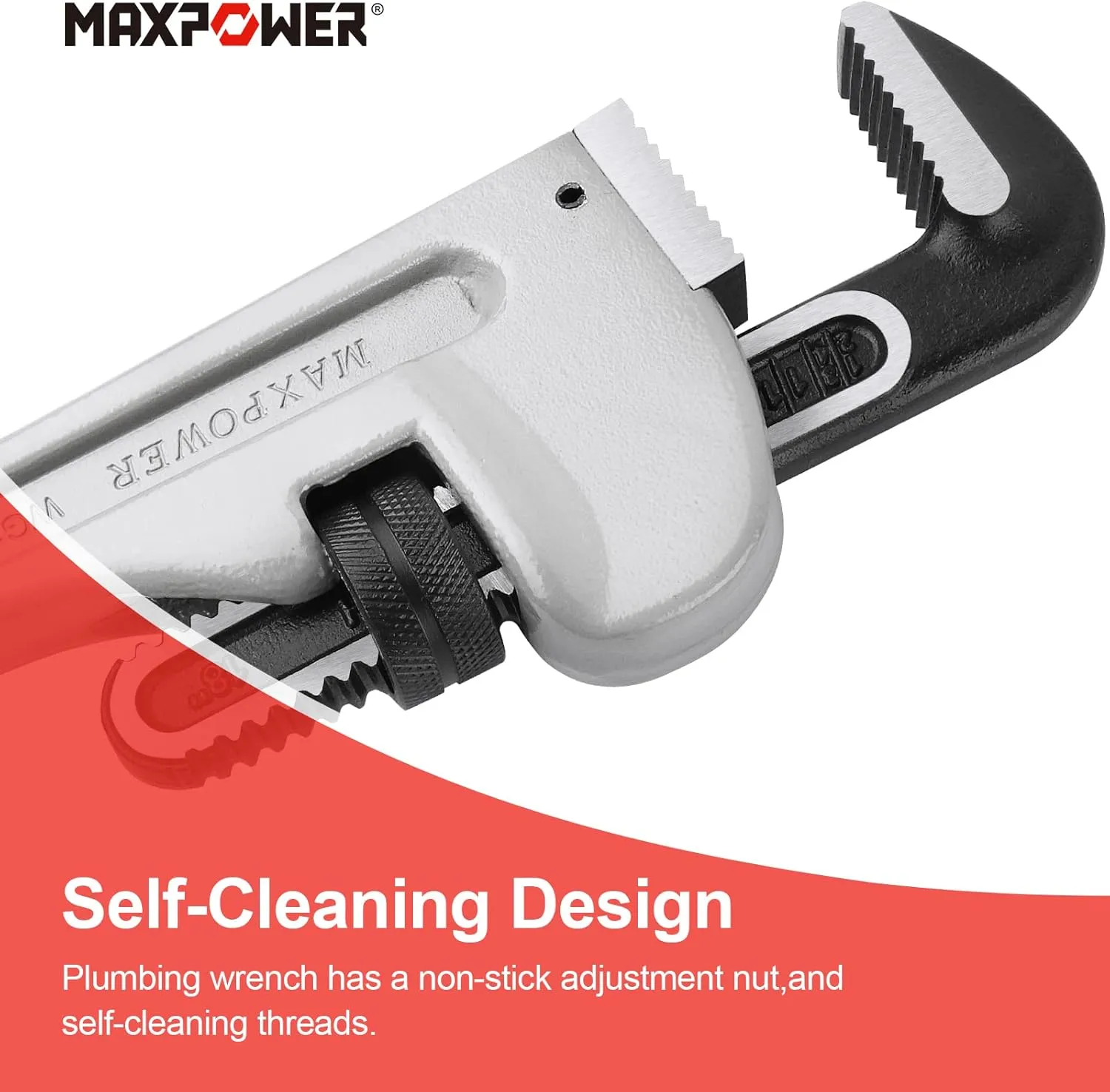 MAXPOWER 18-inch Pipe Wrench, Heavy Duty Aluminum Plumbing Wrench