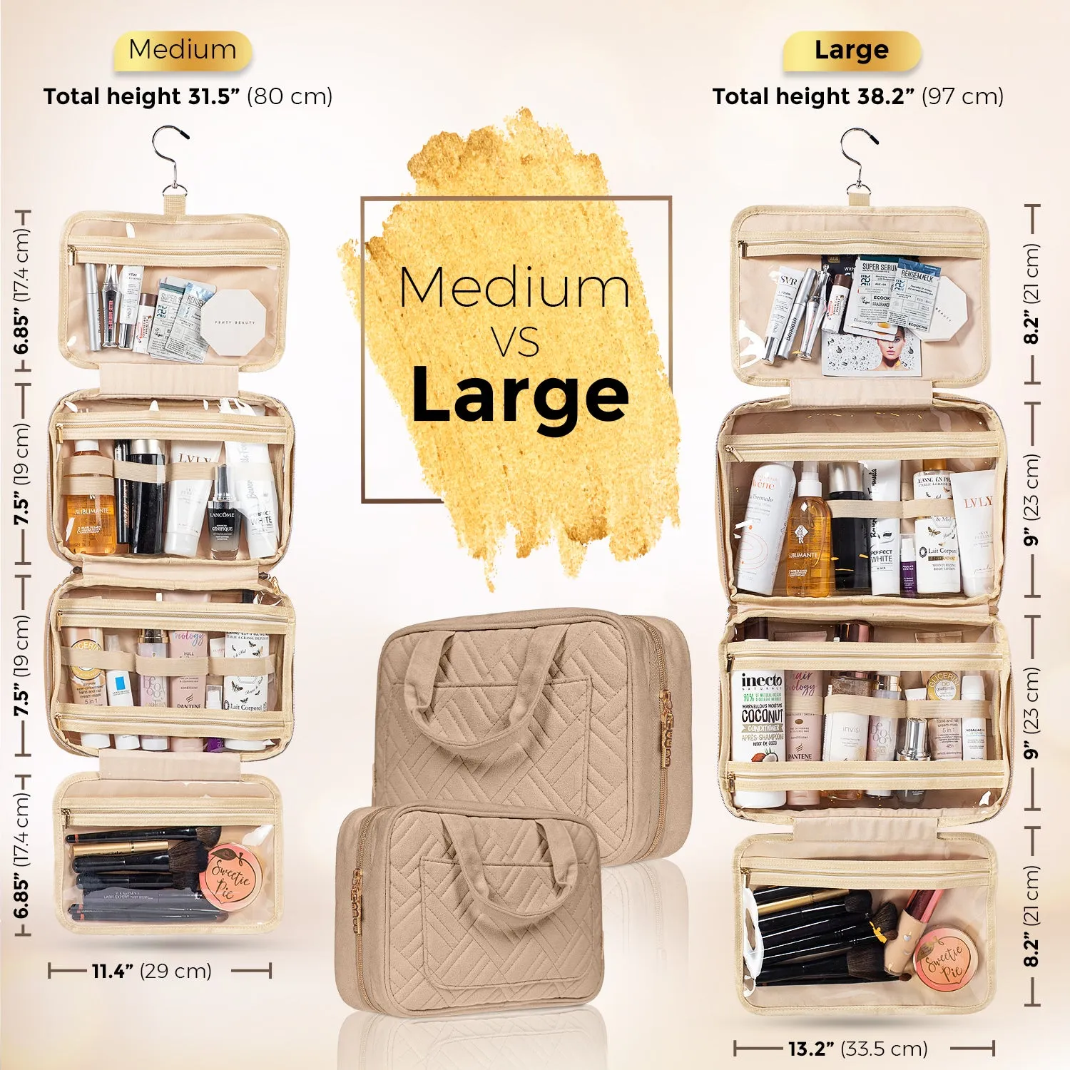Medium Foldable Hanging Toiletry Bag - Camel Brown