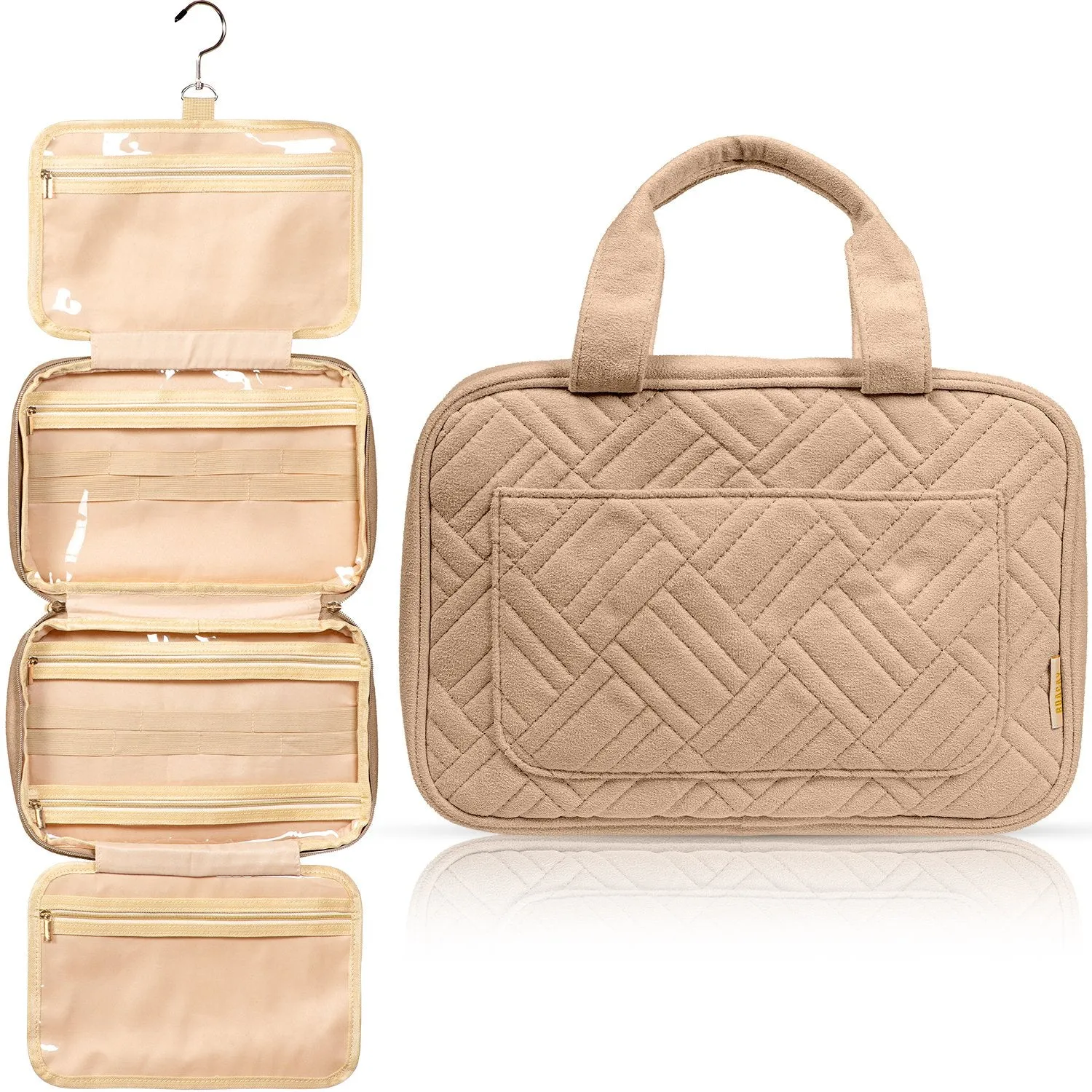 Medium Foldable Hanging Toiletry Bag - Camel Brown