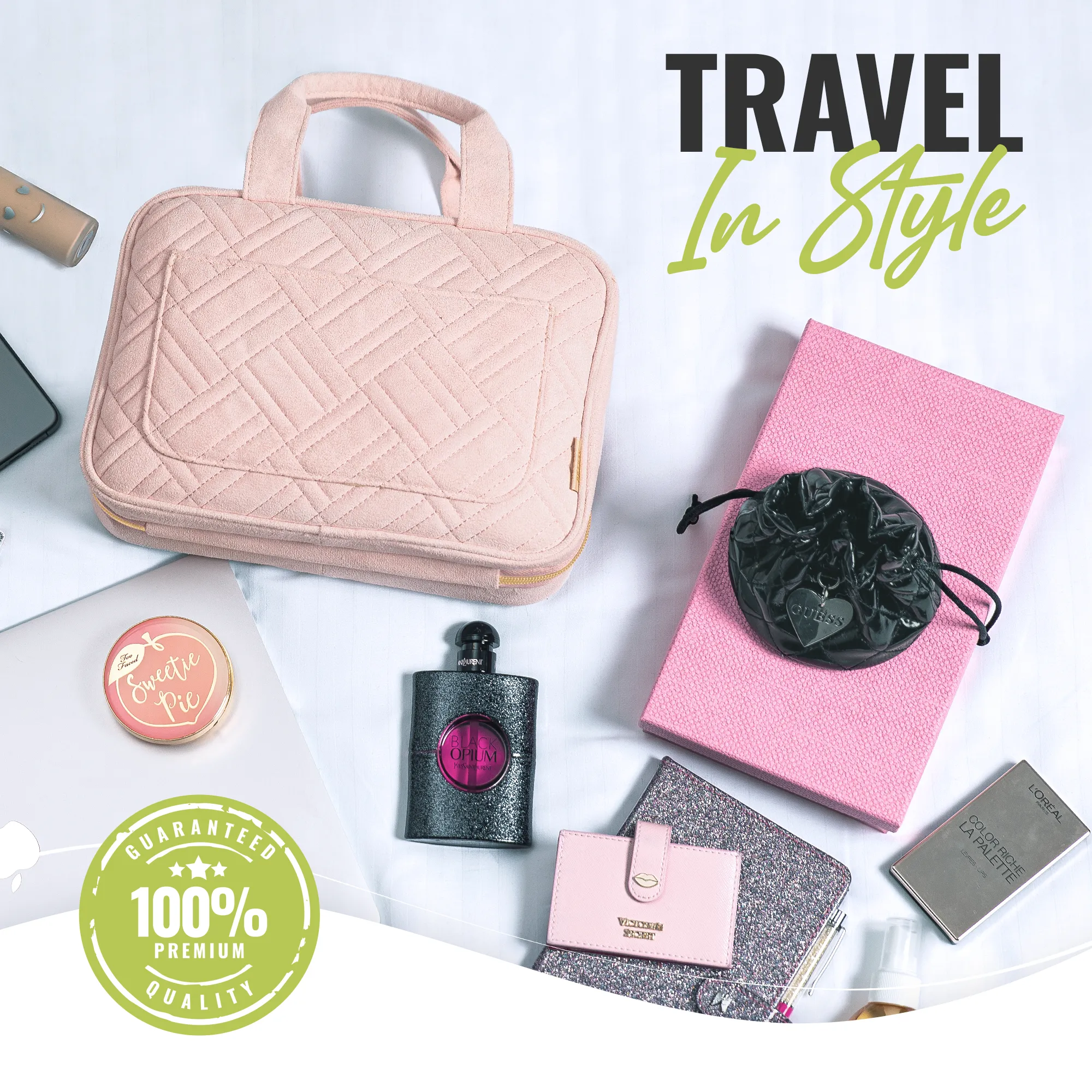 Medium Foldable Hanging Toiletry Bag - Heavenly Pink