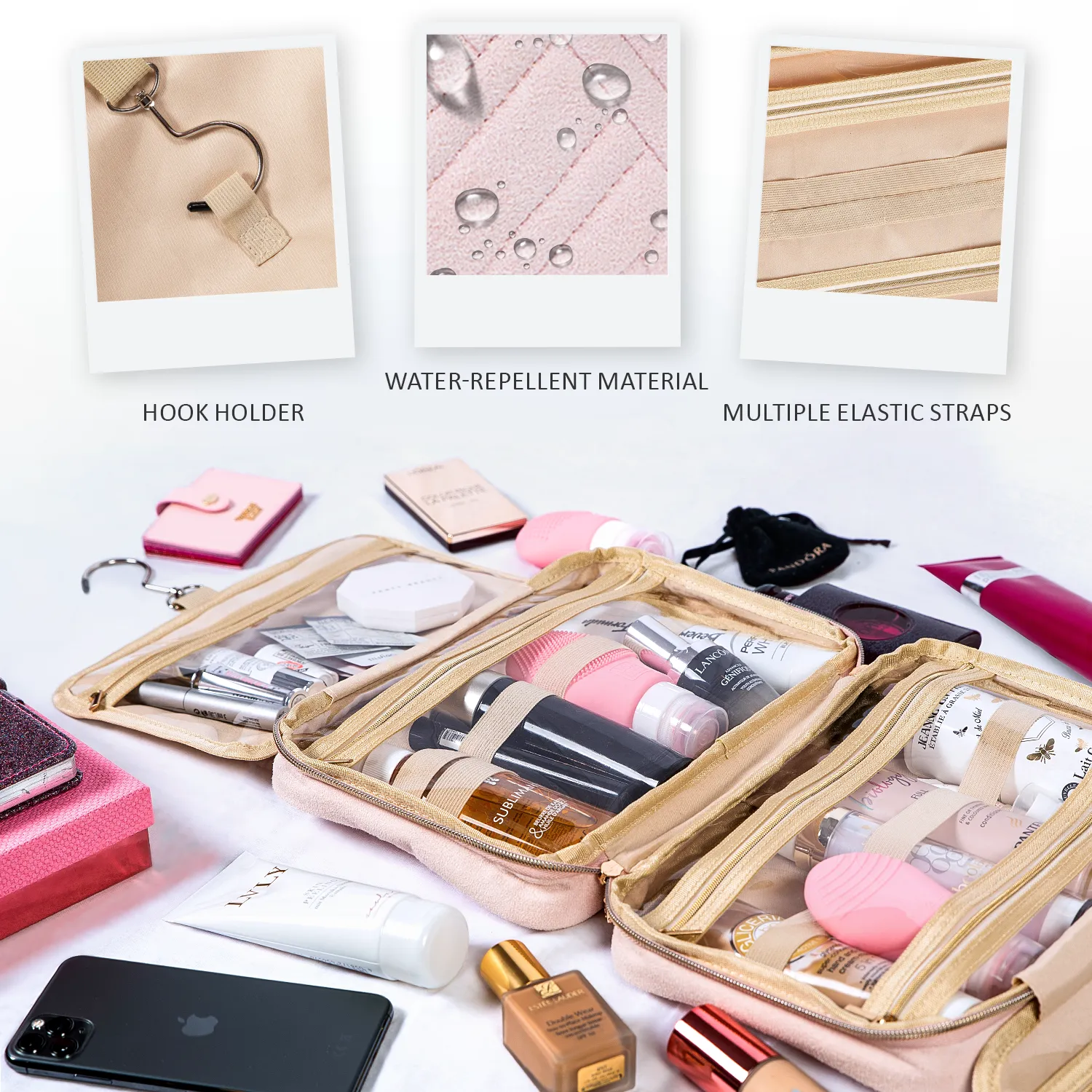 Medium Foldable Hanging Toiletry Bag - Heavenly Pink