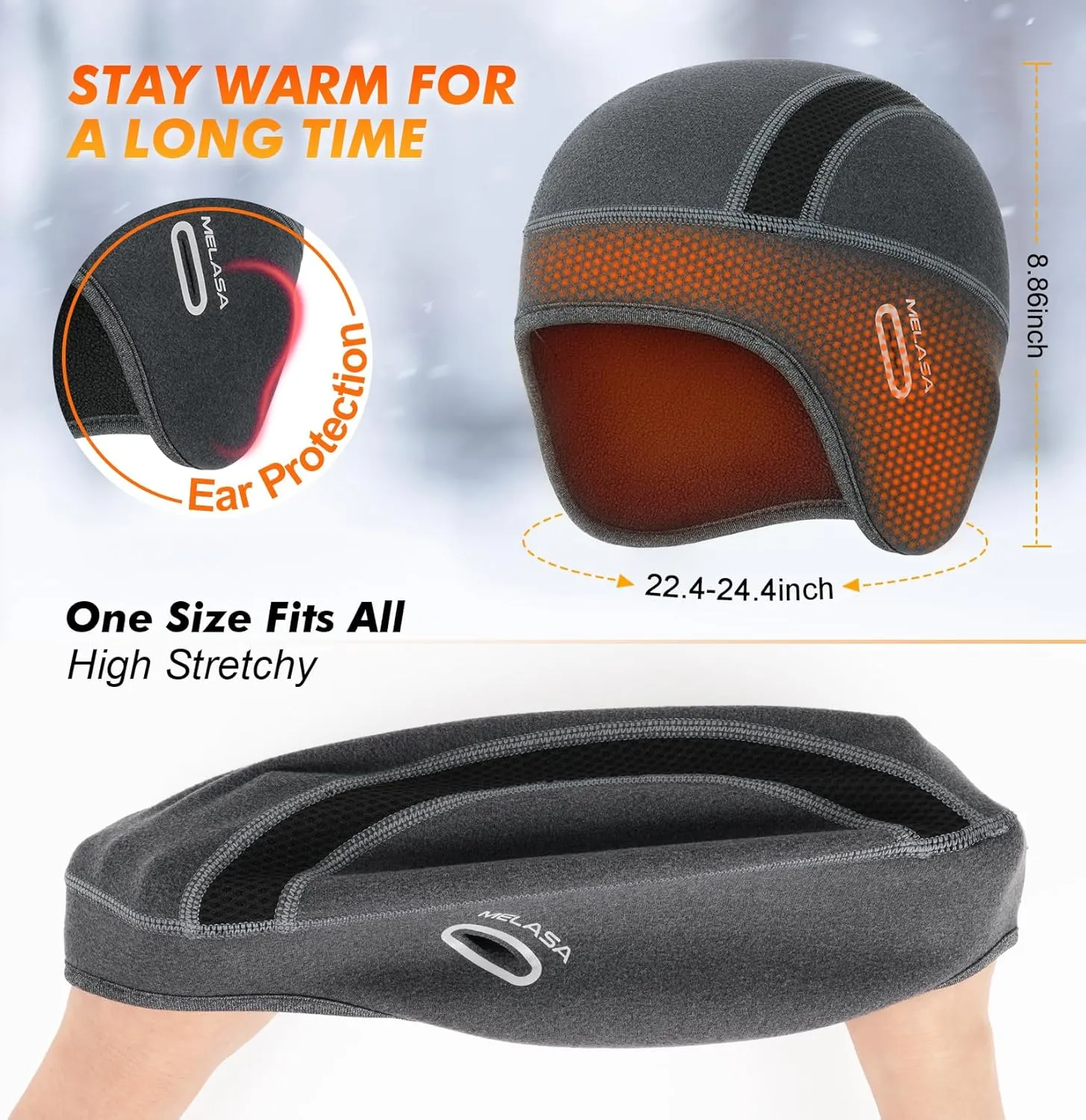 MELASA Thermal Fleece Skull Cap Beanie with Glasses Holes, Ear Warmer Helmet Liner, Winter Cycling Bike Hat for Men Women