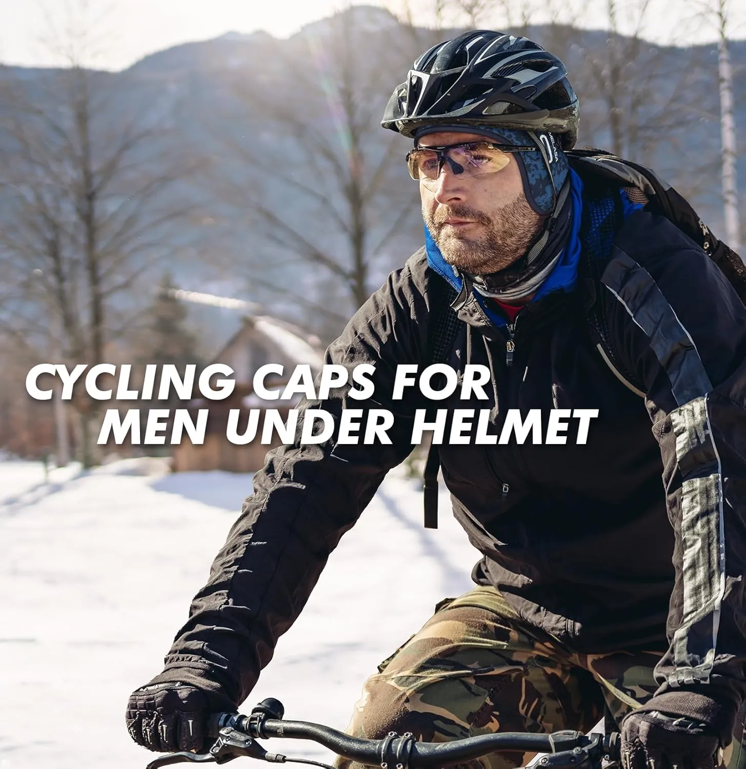 MELASA Thermal Fleece Skull Cap Beanie with Glasses Holes, Ear Warmer Helmet Liner, Winter Cycling Bike Hat for Men Women