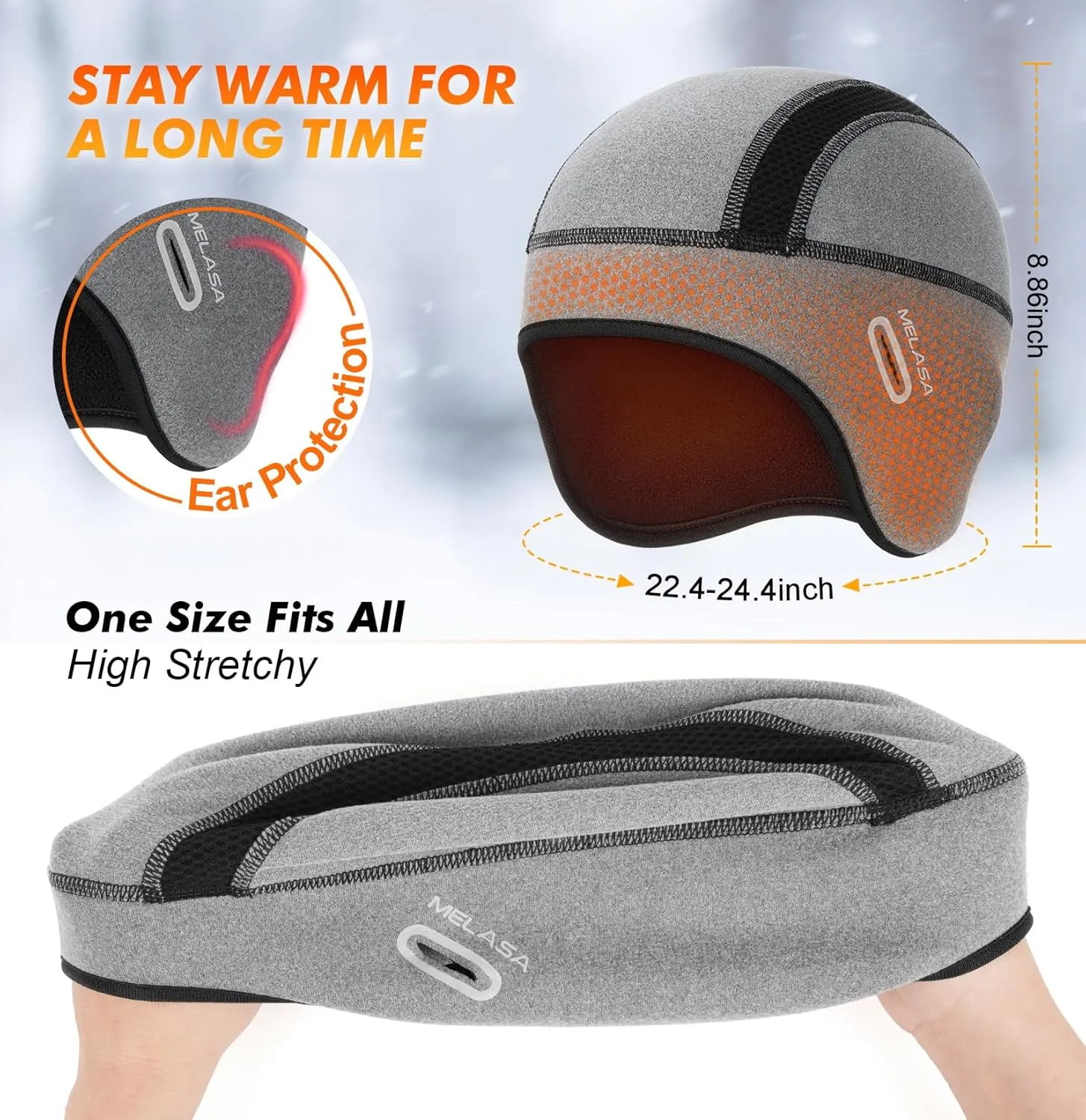 MELASA Thermal Fleece Skull Cap Beanie with Glasses Holes, Ear Warmer Helmet Liner, Winter Cycling Bike Hat for Men Women