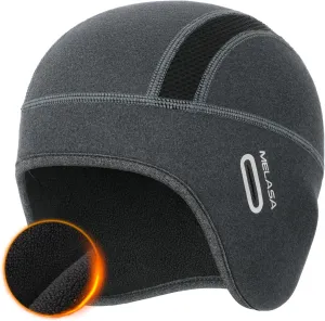 MELASA Thermal Fleece Skull Cap Beanie with Glasses Holes, Ear Warmer Helmet Liner, Winter Cycling Bike Hat for Men Women