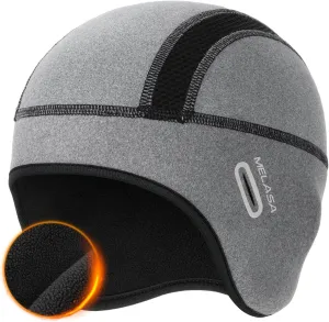 MELASA Thermal Fleece Skull Cap Beanie with Glasses Holes, Ear Warmer Helmet Liner, Winter Cycling Bike Hat for Men Women