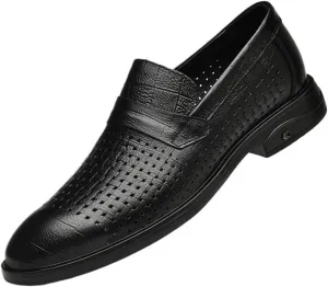 Men Spring Fashion Casual Leather Shoes Breathable Comfortable Hollow Pointed Toe Cowhide Top Layer Lightweight Walking Shoes