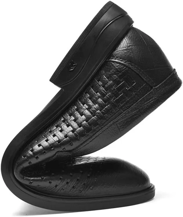 Men Spring Fashion Casual Leather Shoes Breathable Comfortable Hollow Pointed Toe Cowhide Top Layer Lightweight Walking Shoes