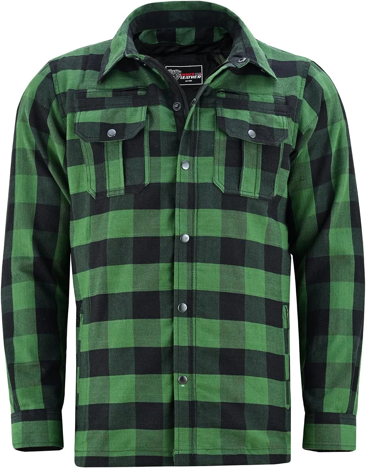 Mens Armored Checkered Flannel Biker Shirt, Multiple Waterproof Storage Pockets CE Approved Armor Reinforced Water Resistant