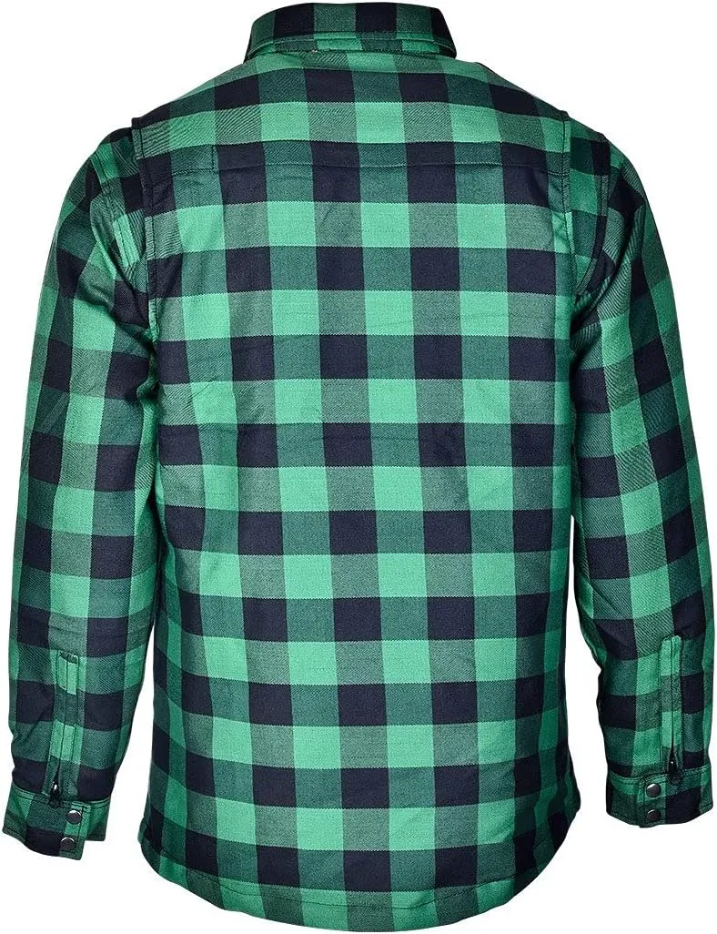 Mens Armored Checkered Flannel Biker Shirt, Multiple Waterproof Storage Pockets CE Approved Armor Reinforced Water Resistant