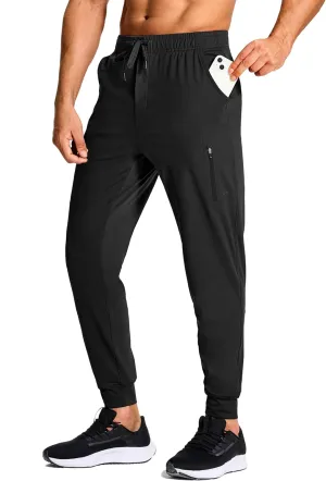 Men's Athletic Joggers Stretch Sweatpants with Zipper Pockets Running Workout Gym Track Golf Pants for Men