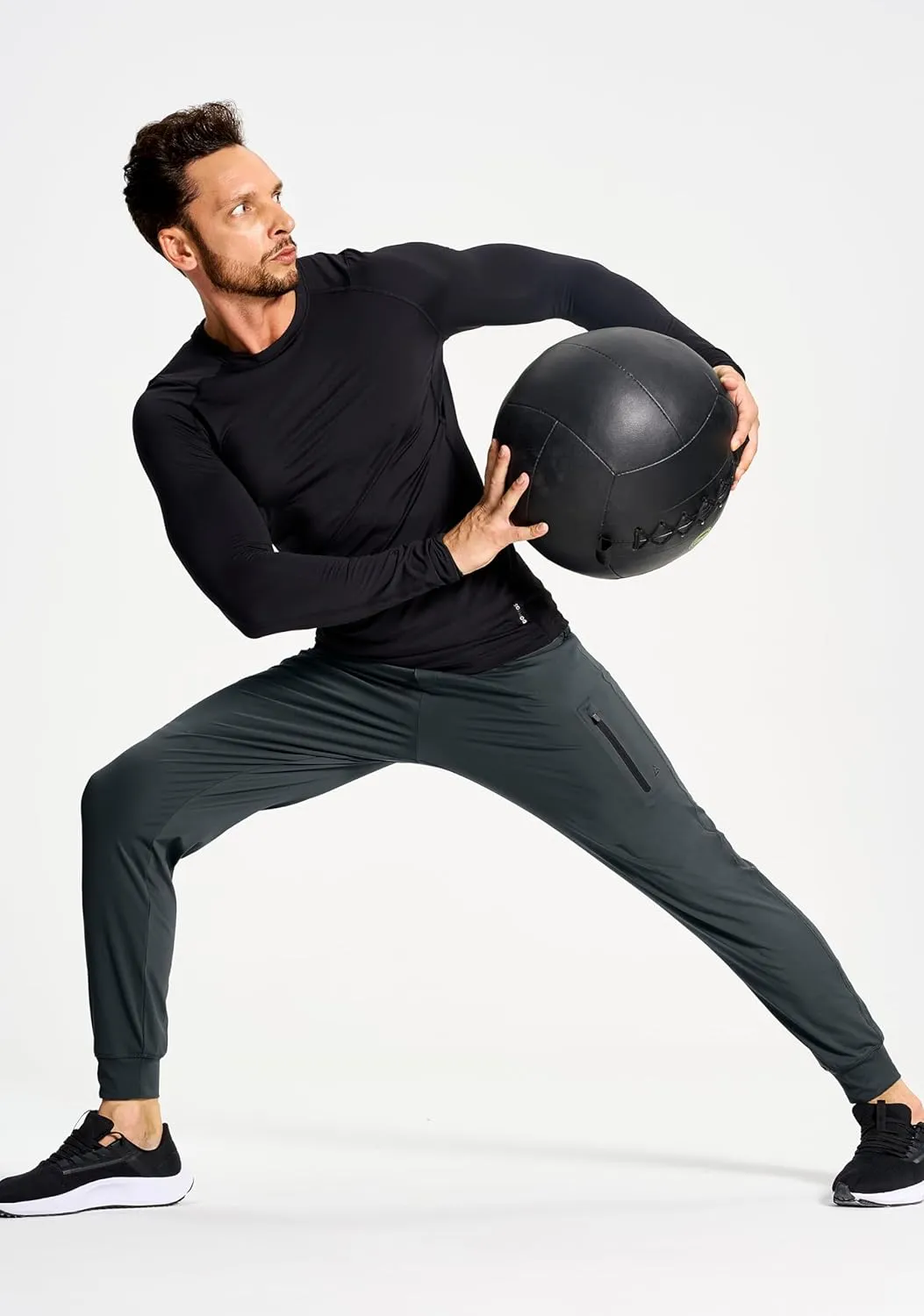 Men's Athletic Joggers Stretch Sweatpants with Zipper Pockets Running Workout Gym Track Golf Pants for Men