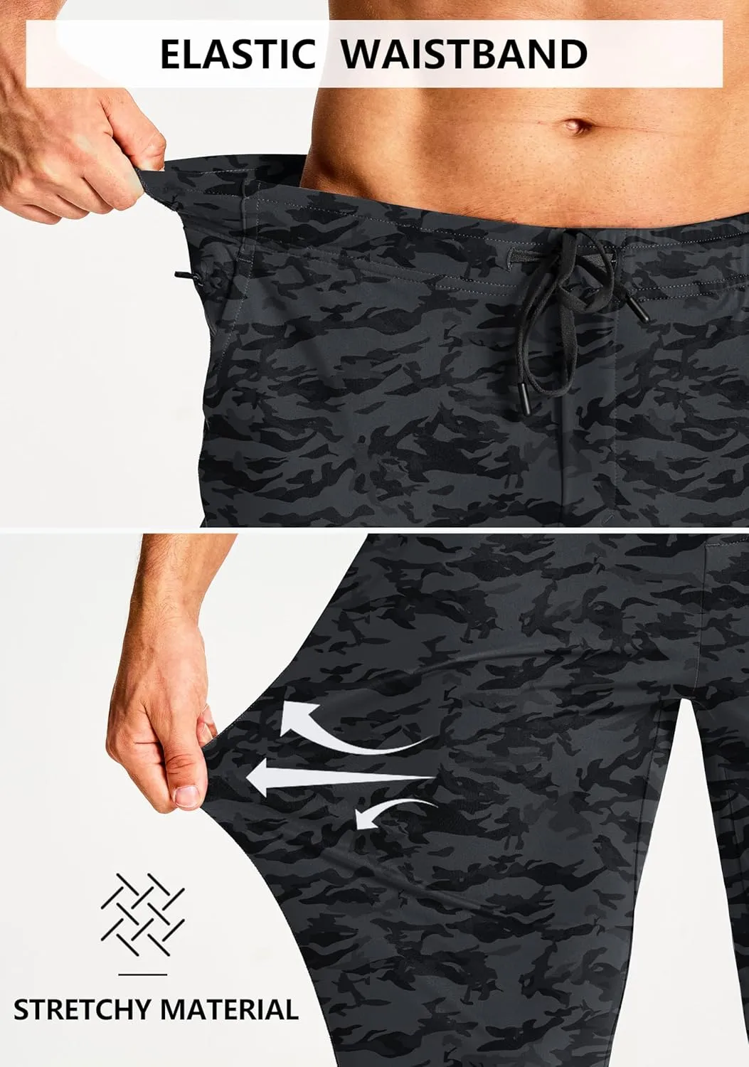 Men's Athletic Joggers Stretch Sweatpants with Zipper Pockets Running Workout Gym Track Golf Pants for Men