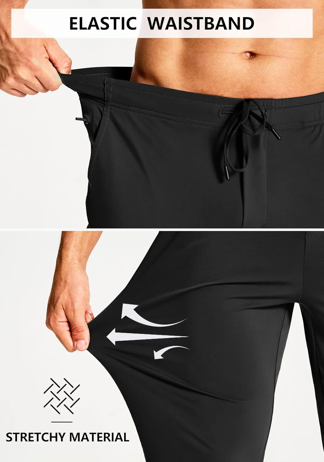 Men's Athletic Joggers Stretch Sweatpants with Zipper Pockets Running Workout Gym Track Golf Pants for Men