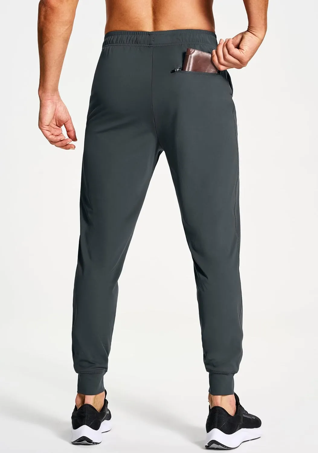 Men's Athletic Joggers Stretch Sweatpants with Zipper Pockets Running Workout Gym Track Golf Pants for Men