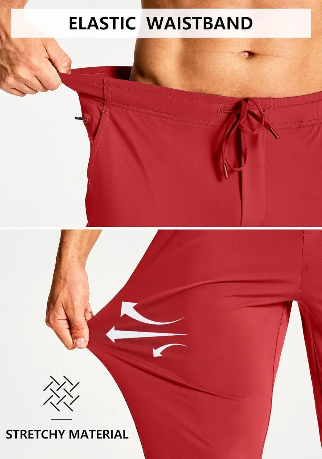 Men's Athletic Joggers Stretch Sweatpants with Zipper Pockets Running Workout Gym Track Golf Pants for Men