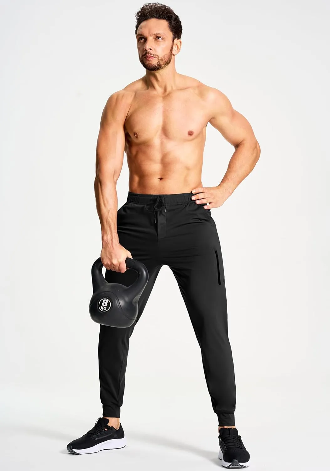 Men's Athletic Joggers Stretch Sweatpants with Zipper Pockets Running Workout Gym Track Golf Pants for Men