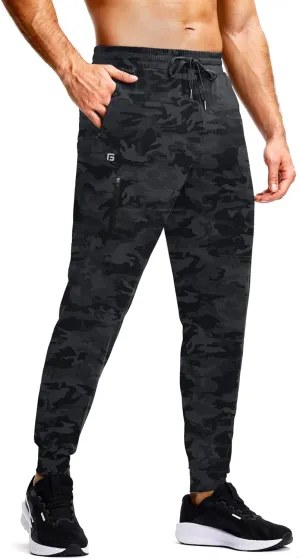 Men's Athletic Joggers with Zipper Pockets Stretch Tapered Running Sweatpants Gym Jogging Workout Pants for Men