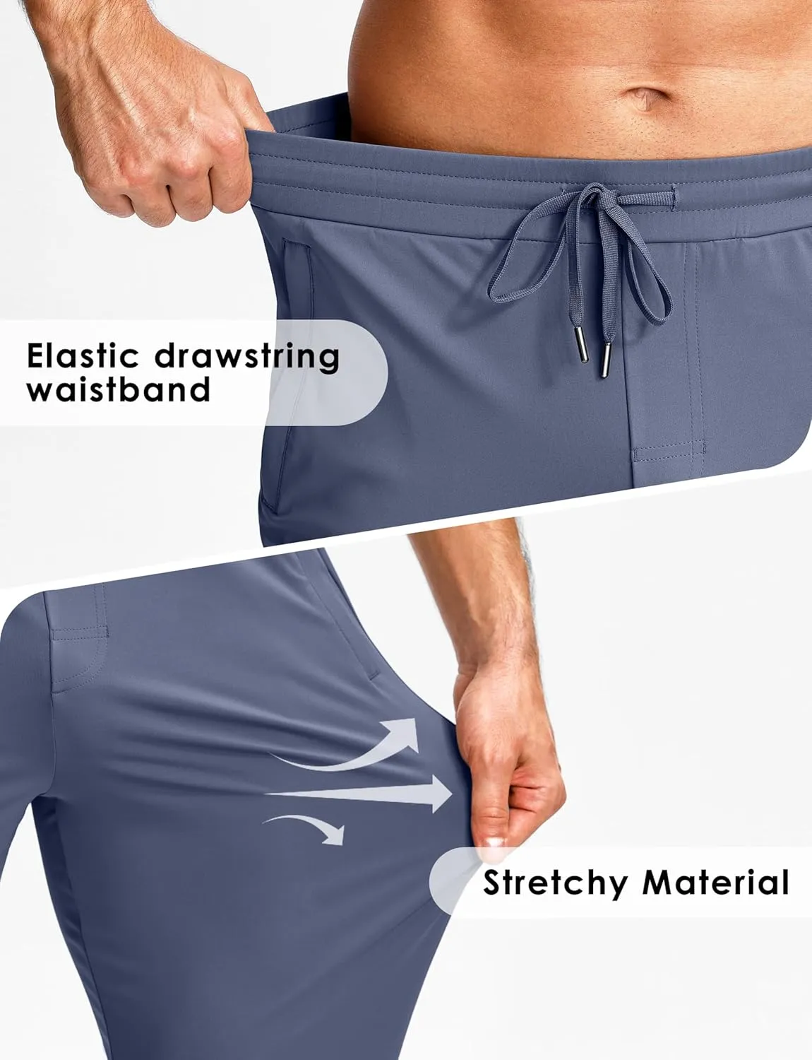 Men's Athletic Joggers with Zipper Pockets Stretch Tapered Running Sweatpants Gym Jogging Workout Pants for Men