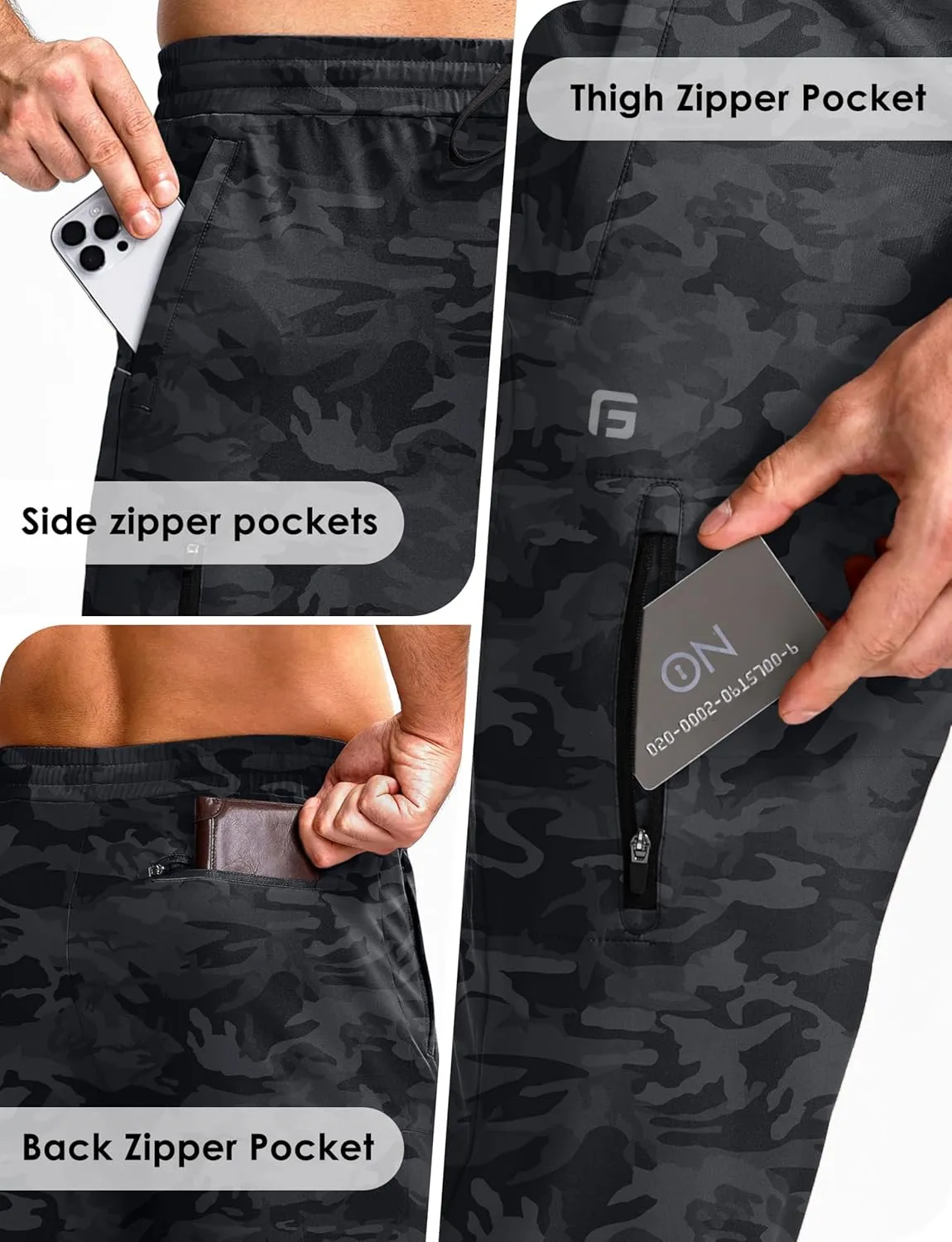 Men's Athletic Joggers with Zipper Pockets Stretch Tapered Running Sweatpants Gym Jogging Workout Pants for Men