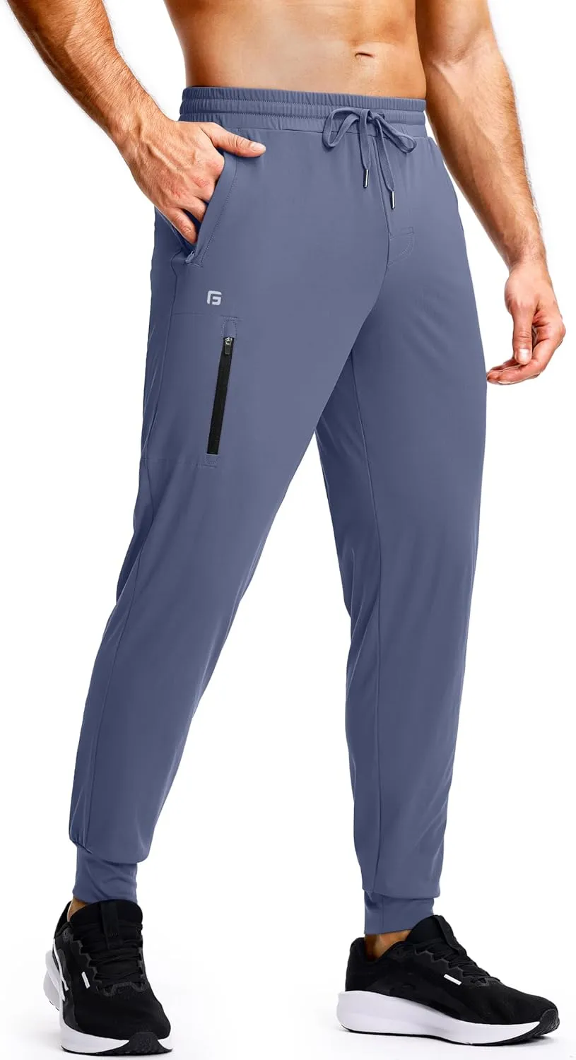 Men's Athletic Joggers with Zipper Pockets Stretch Tapered Running Sweatpants Gym Jogging Workout Pants for Men