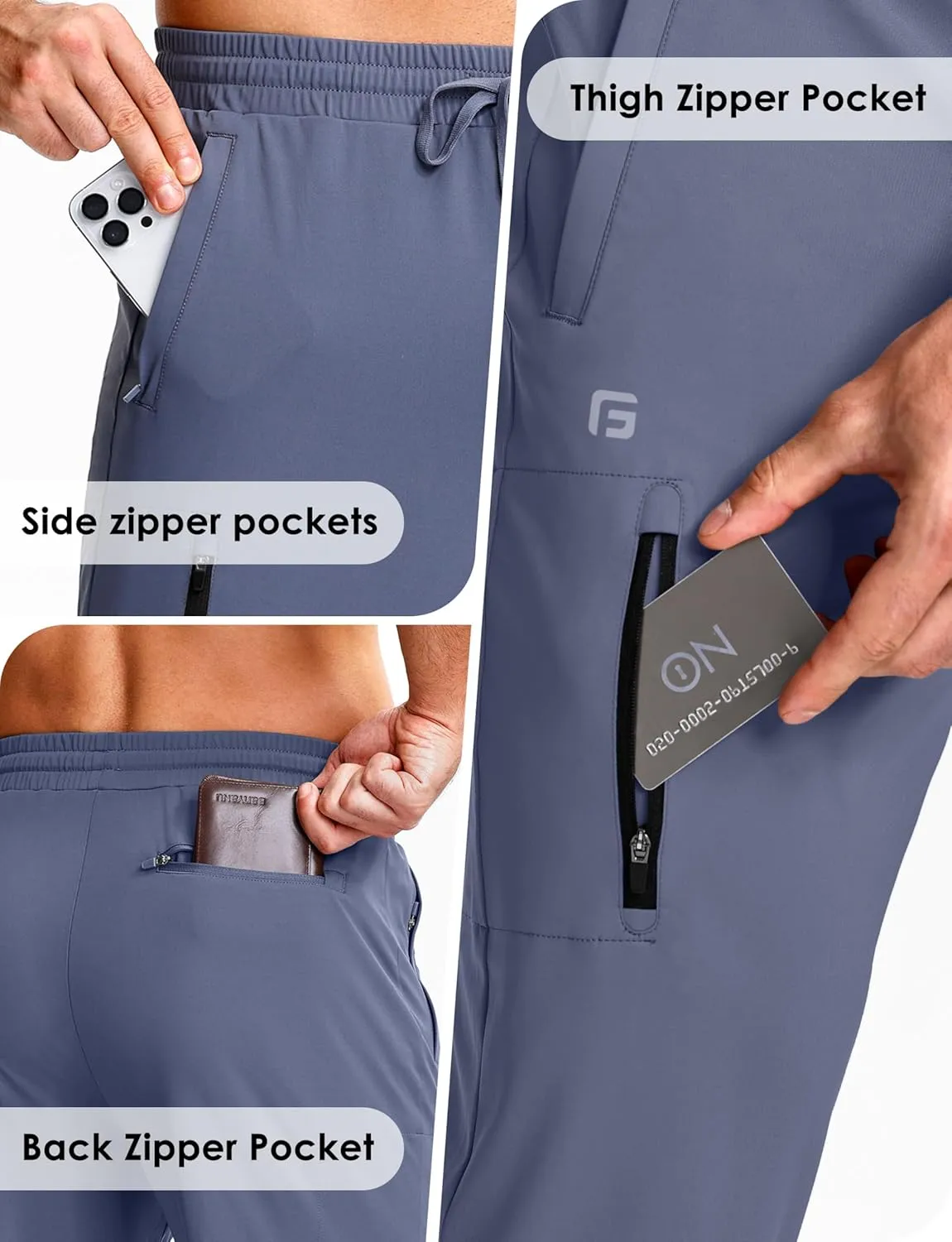 Men's Athletic Joggers with Zipper Pockets Stretch Tapered Running Sweatpants Gym Jogging Workout Pants for Men