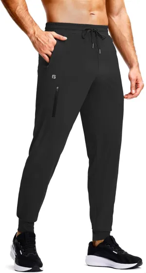 Men's Athletic Joggers with Zipper Pockets Stretch Tapered Running Sweatpants Gym Jogging Workout Pants for Men