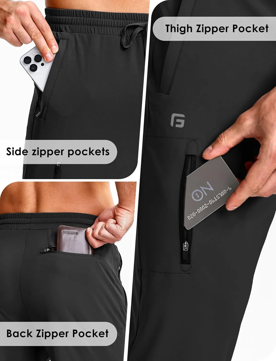 Men's Athletic Joggers with Zipper Pockets Stretch Tapered Running Sweatpants Gym Jogging Workout Pants for Men