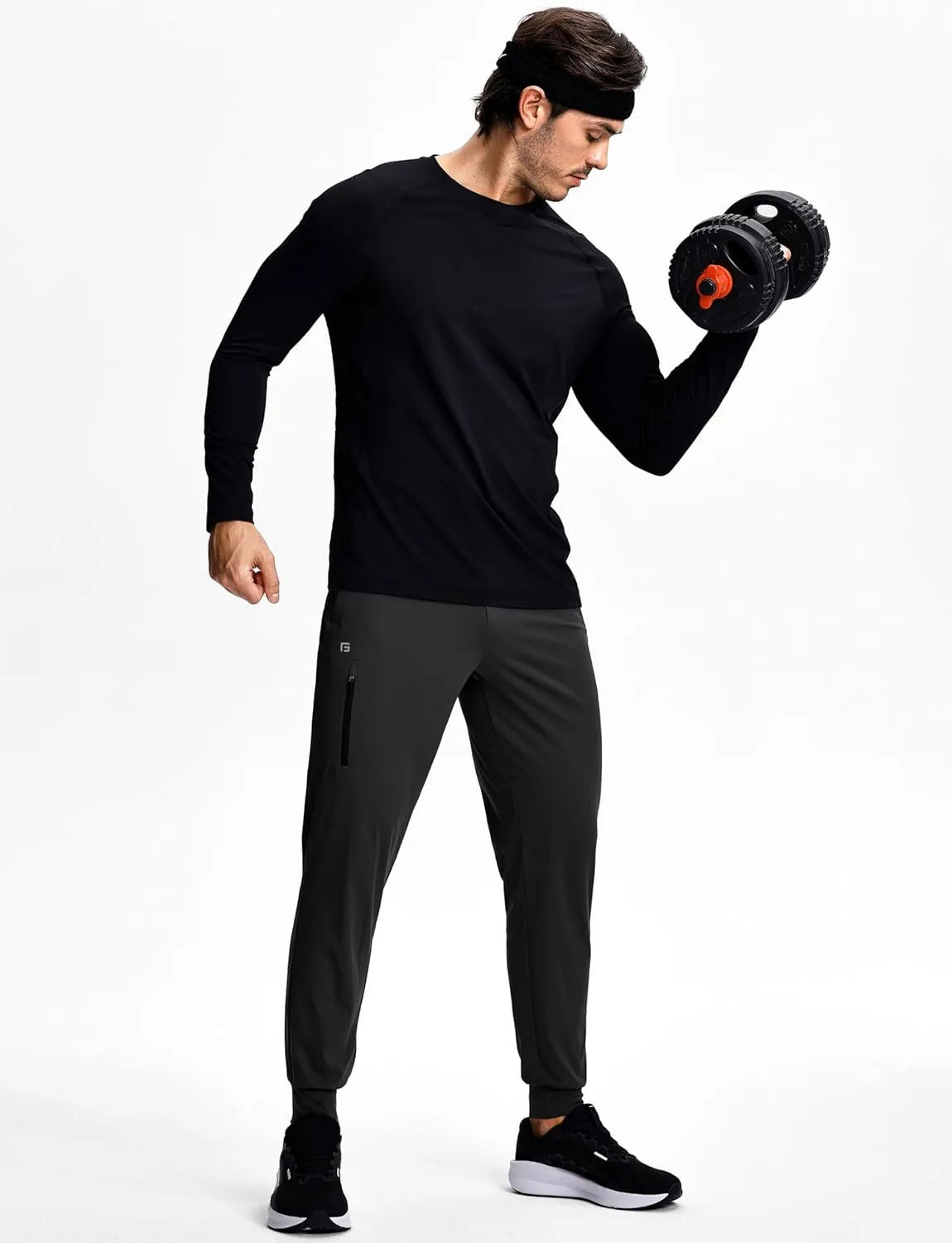 Men's Athletic Joggers with Zipper Pockets Stretch Tapered Running Sweatpants Gym Jogging Workout Pants for Men