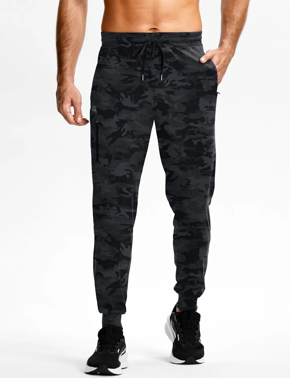 Men's Athletic Joggers with Zipper Pockets Stretch Tapered Running Sweatpants Gym Jogging Workout Pants for Men