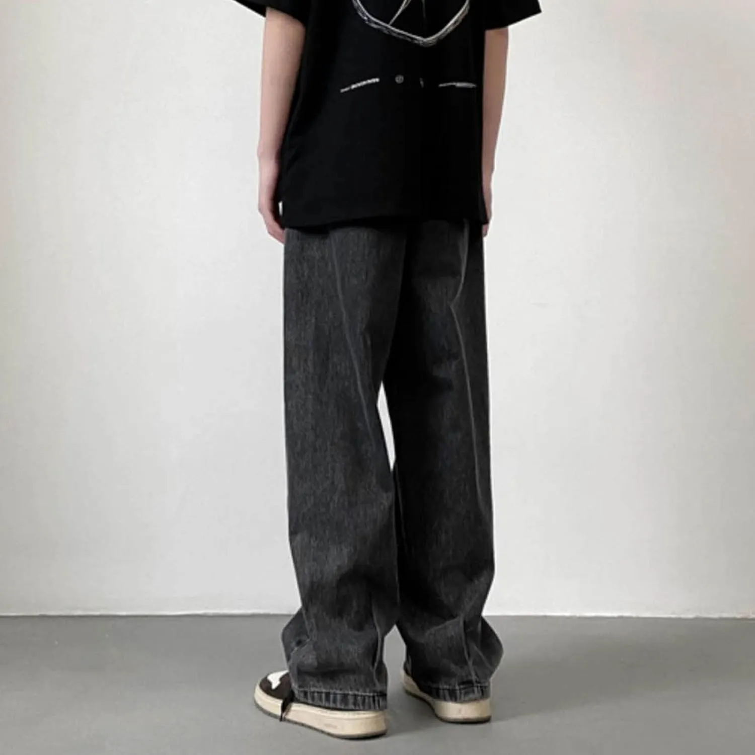 Men's Baggy Wide Leg Jeans Hip Hop Skater High Street Denim Pants Casual Trendy Loose Fit Long Streetwear Trousers