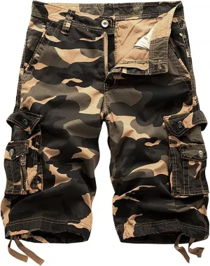 Mens Camouflage Cargo Shorts Big and Tall Classic Fit Multi-Pocket Utility Work Shorts Summer Casual Cotton Shorts