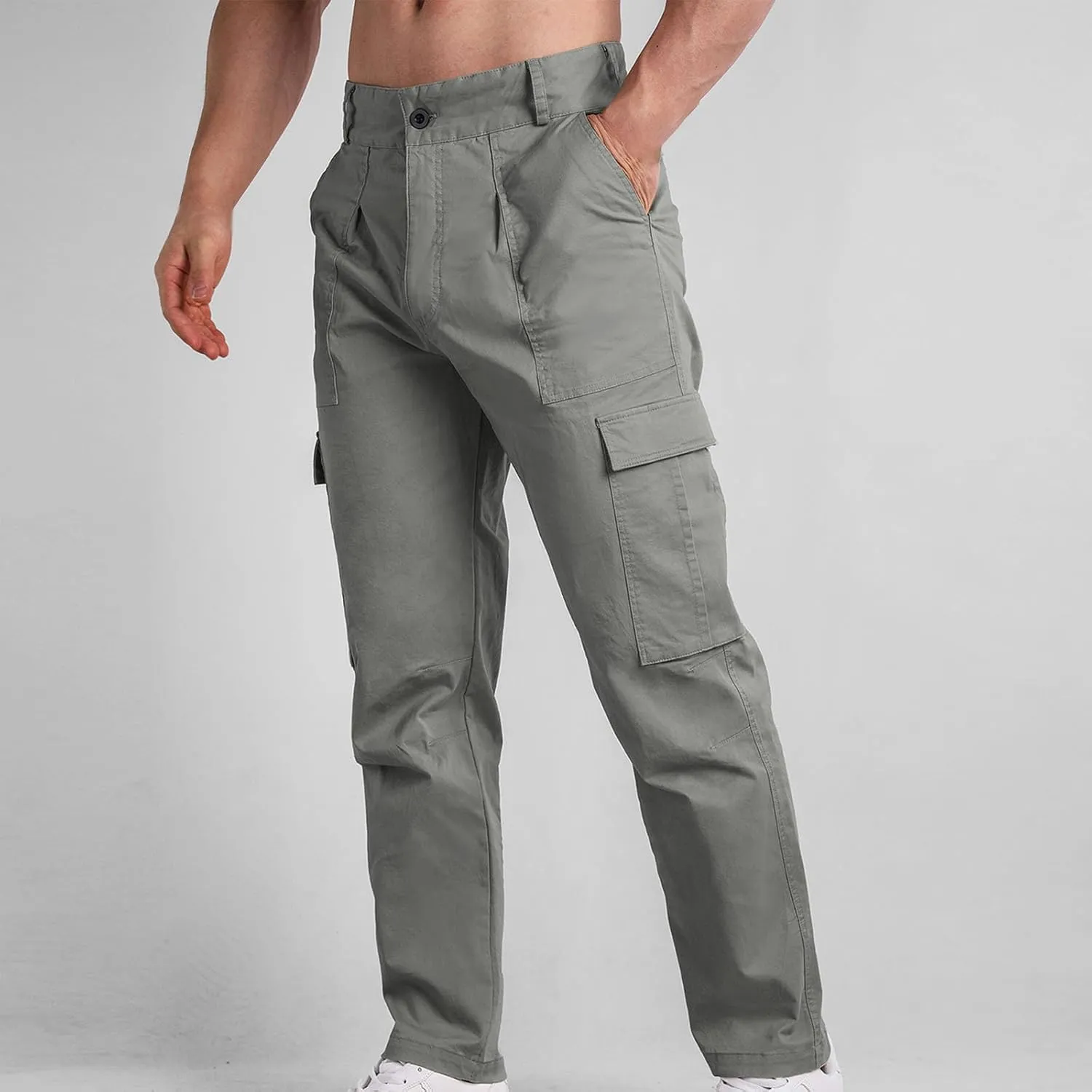Mens Cargo Casual Pants Outdoor Hiking Pants Light Multi-Pocket Pants Autumn Sports Pants Running Travel Pants