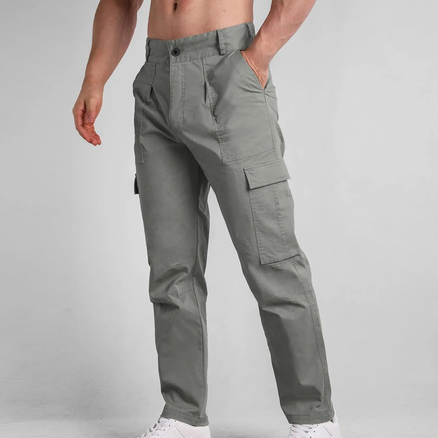 Mens Cargo Casual Pants Outdoor Hiking Pants Light Multi-Pocket Pants Autumn Sports Pants Running Travel Pants