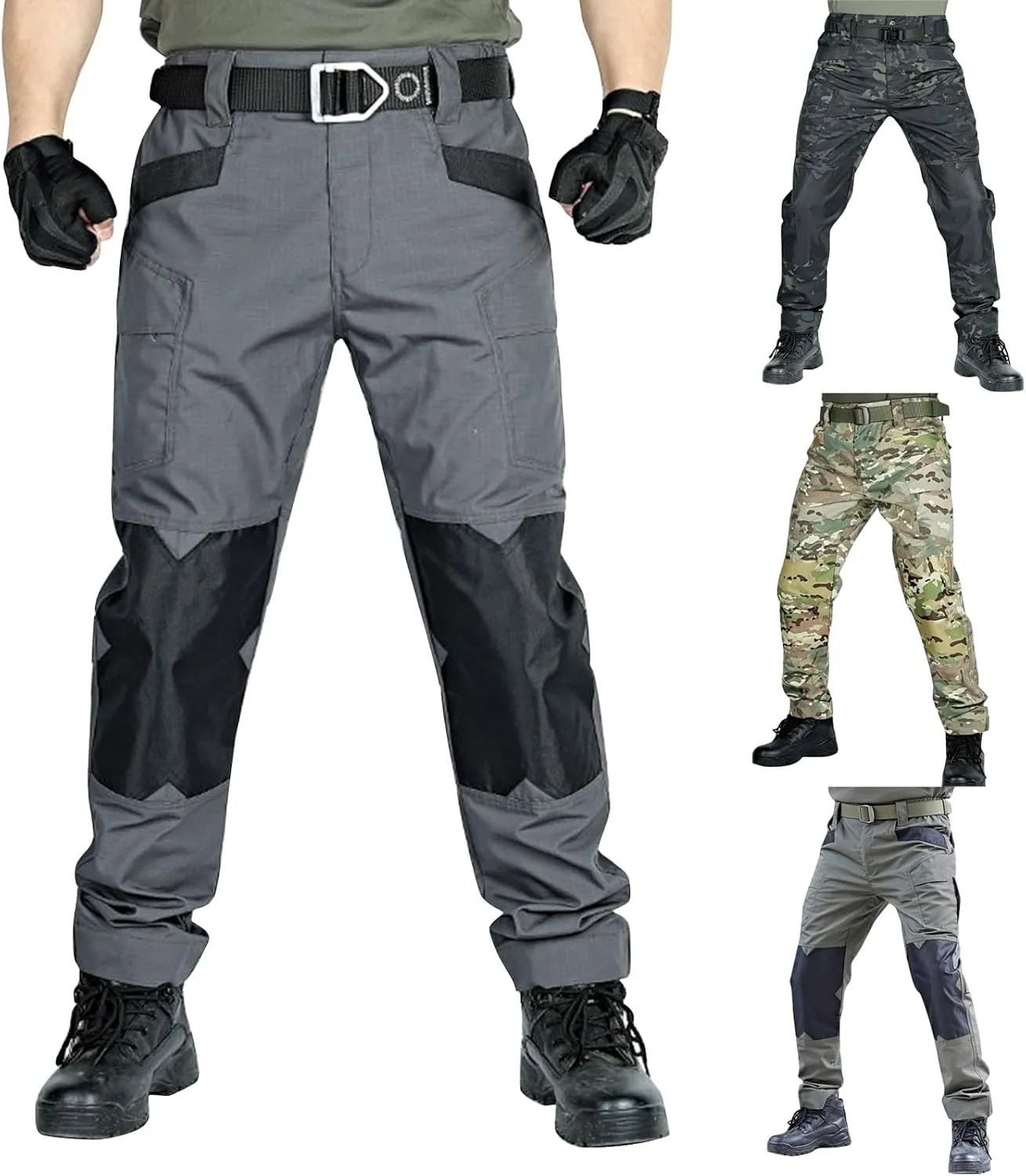 Men's Cargo Pants with Double-Layered Knees Heavy Duty Work Pants Water Resistant Relaxed Fit Hiking Pants