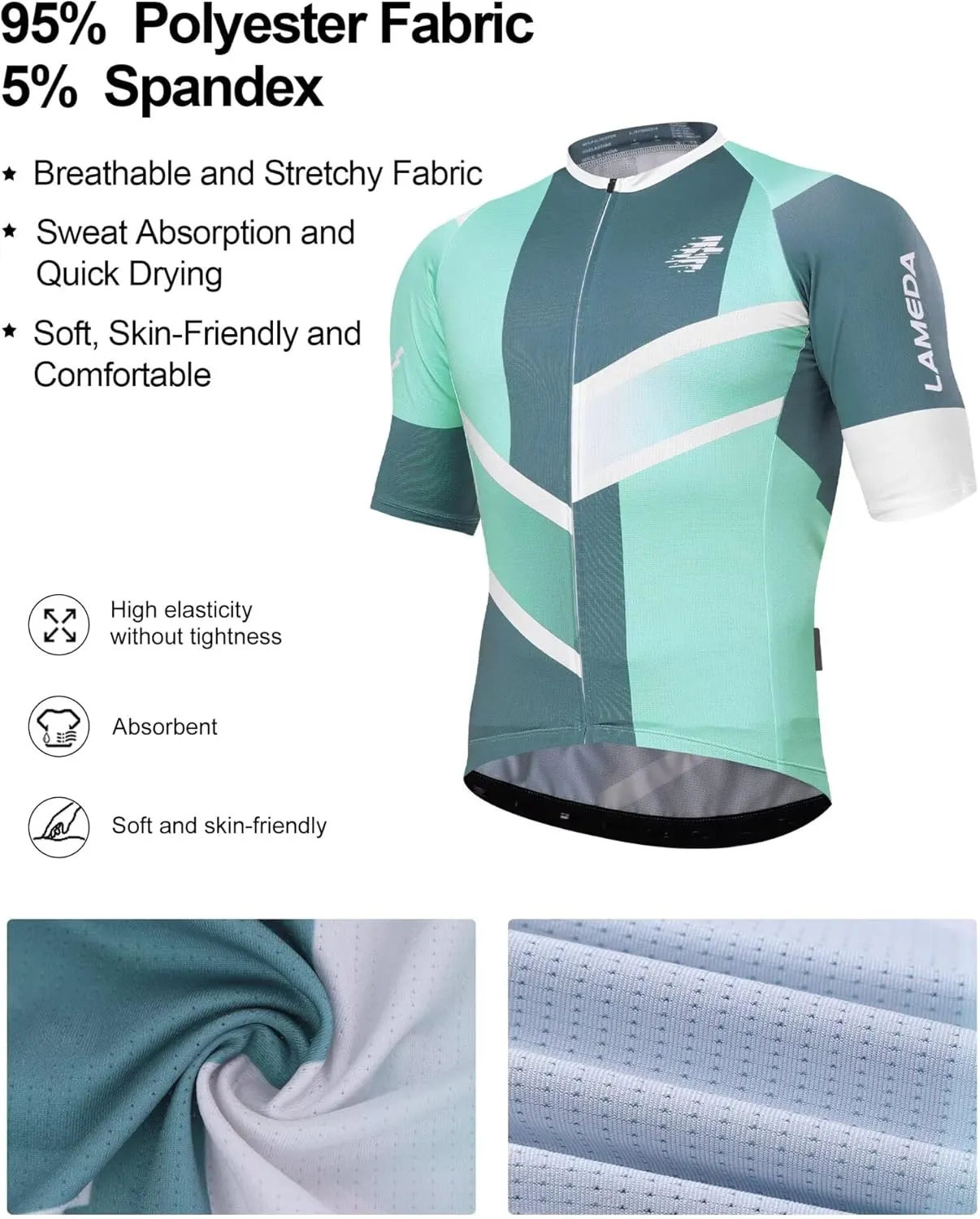 Men's Cycling Jersey Breathable Lightweight Short Sleeve Elastic Pro Road Bike Shirt Full Zip