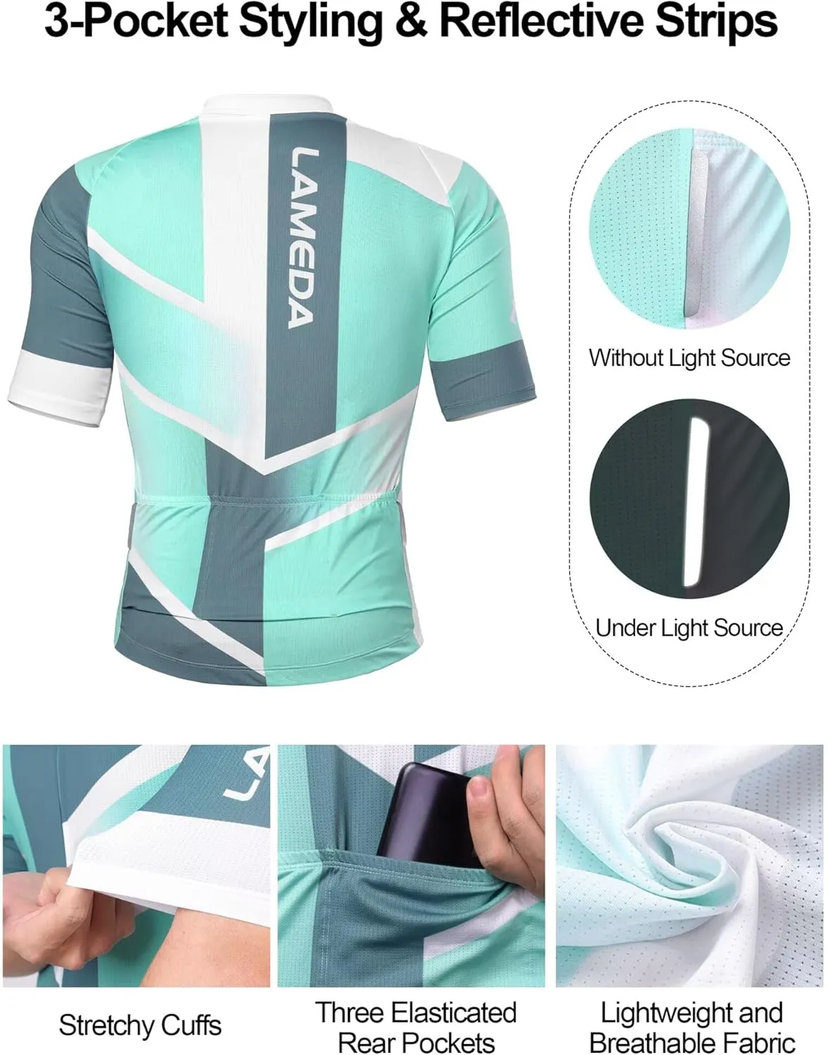 Men's Cycling Jersey Breathable Lightweight Short Sleeve Elastic Pro Road Bike Shirt Full Zip