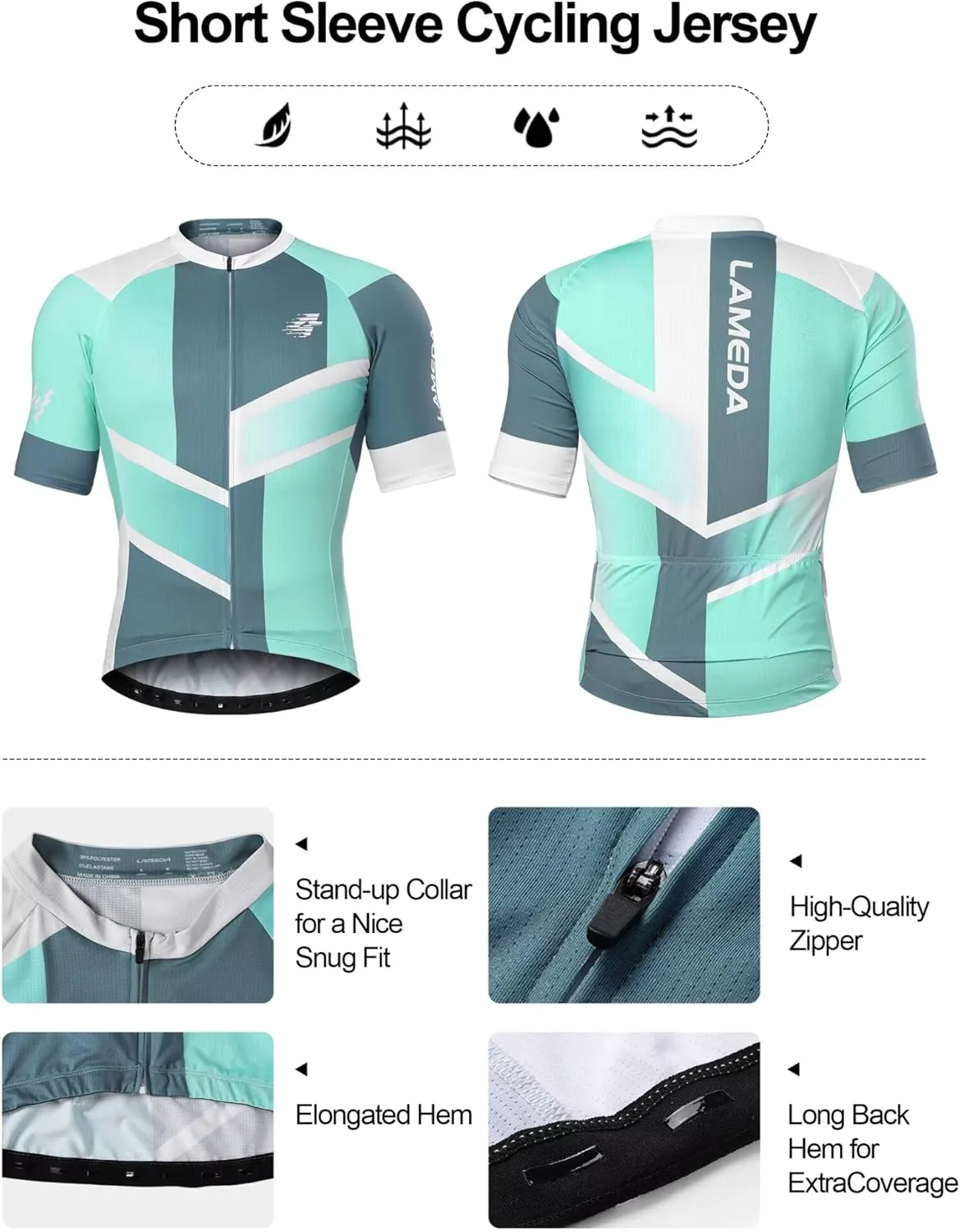 Men's Cycling Jersey Breathable Lightweight Short Sleeve Elastic Pro Road Bike Shirt Full Zip