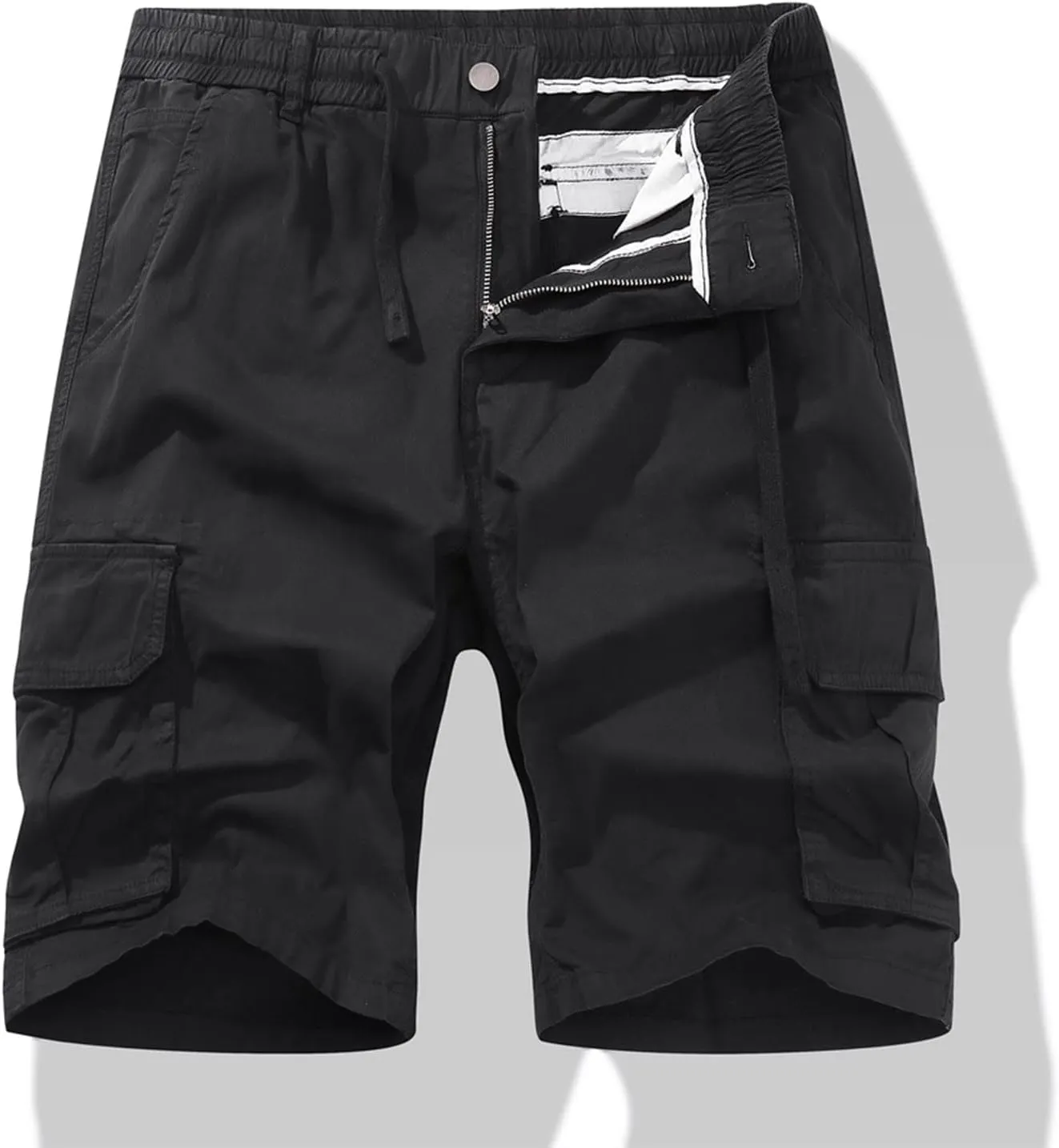 Mens Drawstring Shorts 5 Inch Inseam Casual Cargo Shorts Regular Fit Multi Pocket Cotton Shorts Outdoor Sport Shorts