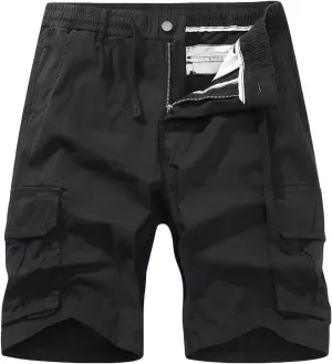 Mens Drawstring Shorts 5 Inch Inseam Casual Cargo Shorts Regular Fit Multi Pocket Cotton Shorts Outdoor Sport Shorts